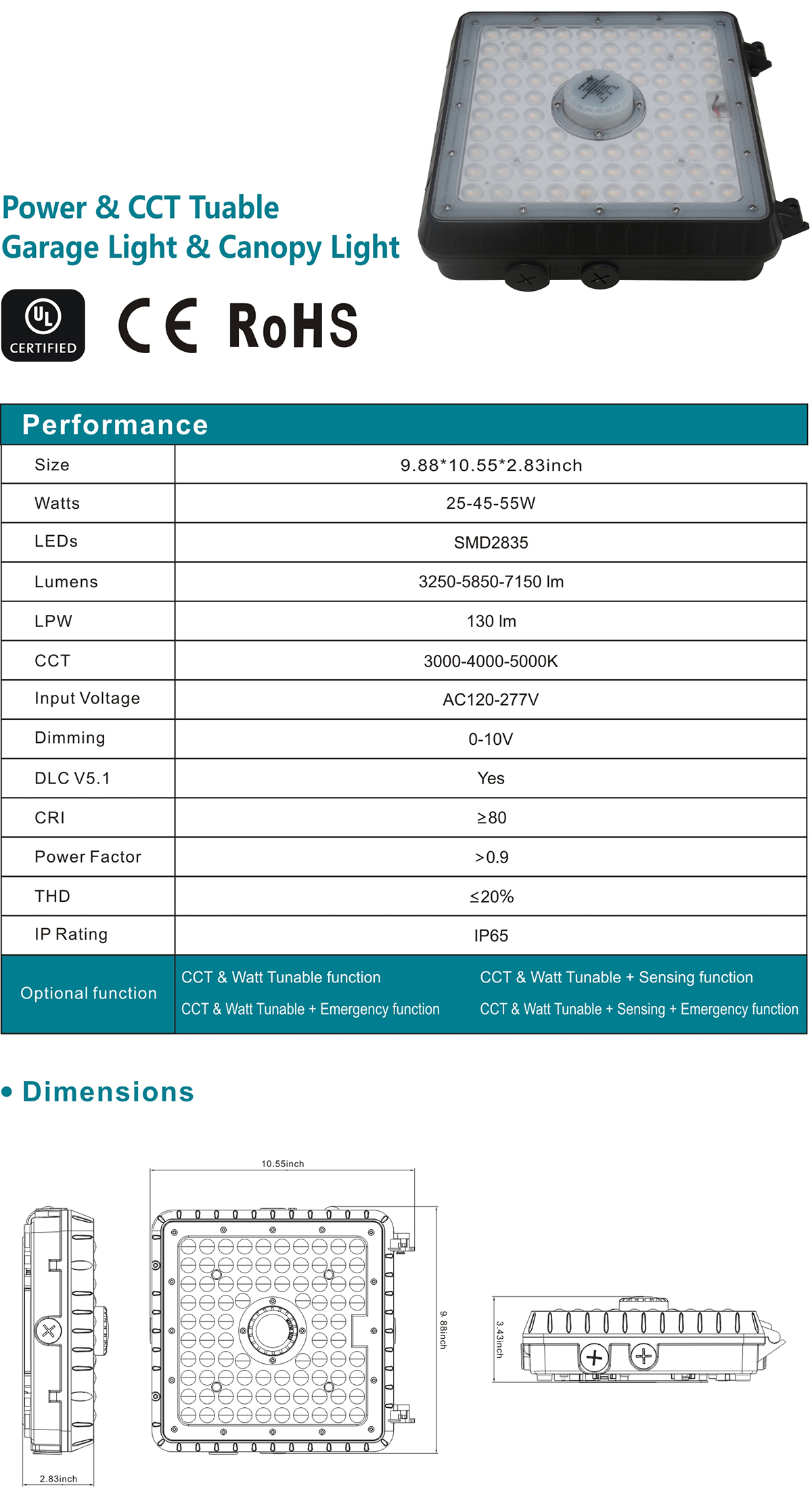 POWER&CCT TUABLE LED GARAGE LIGHT&CANOPY LIGHT